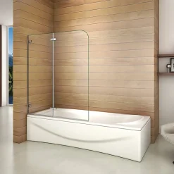 Pare baignoire chromé 2 volets - L.110 x H.140cm - 5mm verre sécurité - Pivotant et repliable 180 degré