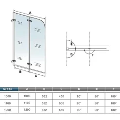 Pare baignoire chromé 2 volets - L.100 x H.140cm - 5mm verre sécurité - Pivotant et repliable 180 degré