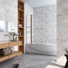 Pare baignoire chromé pivotant L.100 x 140 cm avec 2 étagères et porte-serviette - 6mm verre sécurité