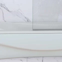Pare baignoire Chrome au angle arrondis pivotant 180 degrés L90xH140cm,6mm verre anticalcaire avec bande central dépoli