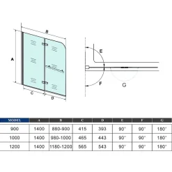 Pare baignoire Chrome au angle arrondis pivotant 180 degrés,L120xH140cm, 6mm verre anticalcaire avec porte serviette