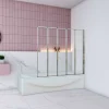 Pare baignoire Chrome pliante,L120xH140cm avec pliante 5 volets pliants 180 degrés,Installation réversible,4mm verre trempé