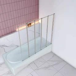 Pare baignoire Chrome pliante,L120xH140cm avec pliante 5 volets pliants 180 degrés,Installation réversible,4mm verre trempé