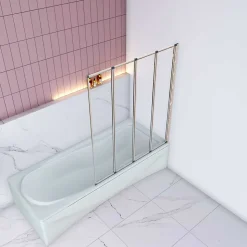 Pare baignoire Chrome pliante L100xH140cm avec pliante 4 volets pliants 180 degrés,Installation réversible,4mm verre trempé