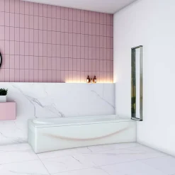Pare baignoire Chrome pliante L100xH140cm avec pliante 4 volets pliants 180 degrés,Installation réversible,4mm verre trempé