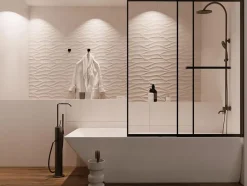 Pare baignoire coulissant noir mat avec porte serviette - 120x140 cm - WAIMEA
