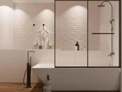 Pare baignoire coulissant noir mat avec porte serviette - 120x140 cm - WAIMEA