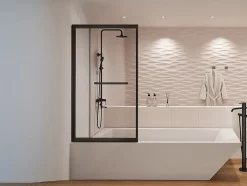 Pare baignoire coulissant noir mat avec porte serviette - 100x140 cm - WAIMEA