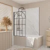 Pare Baignoire Déco 75x130 cm - Verre Trempé 4 mm Sérigraphie Verrière - Profilé Noir Mat