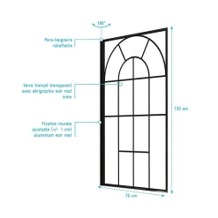 Pare Baignoire Déco 75x130 cm - Verre Trempé 4 mm Sérigraphie Verrière - Profilé Noir Mat