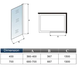 Pare baignoire fixe 1 volet chrome - L.40 x H.130 cm en 5mm verre anticalcaire