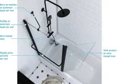 Pare baignoire Ibiza volet pivotant noir 130 x 105cm Galedo