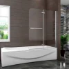 Pare baignoire L.120 x H.140cm pivotant à 180 avec 2 étagères et porte-serviette - 6mm verre sécurit -Installation réversible