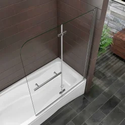 Pare baignoire L.120 x H.140cm pivotant à 180 avec 2 étagères et porte-serviette - 6mm verre sécurit -Installation réversible