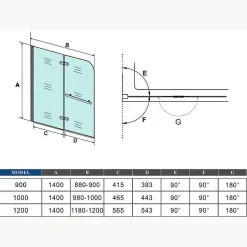Pare baignoire L.120 x H.140cm pivotant à 180 avec 2 étagères et porte-serviette - 6mm verre sécurit -Installation réversible