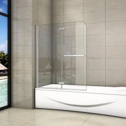 Pare baignoire L.100 x H.140cm pivotant à 180 avec 2 étagères et porte-serviette - 6mm verre sécurit -Installation réversible
