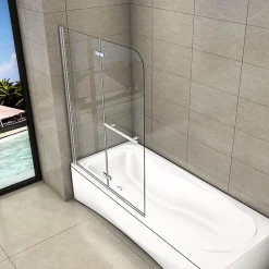 Pare baignoire L.100 x H.140cm pivotant à 180 avec 2 étagères et porte-serviette - 6mm verre sécurit -Installation réversible