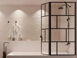 Pare baignoire noir mat au style industriel avec volet pivotant - 100 x 140 cm - OBELINI