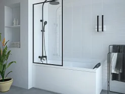 Pare baignoire noir mat style industriel - 80 x 140 cm - Verre trempé - BRADENTON