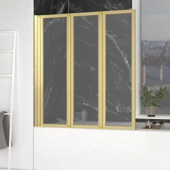 Pare baignoire Pivotant 3 Volets Or Brossé - 125x143 cm - Verre Trempé 4 mm - ZAGGY GOLD
