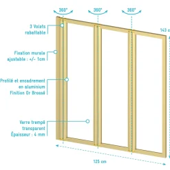 Pare baignoire Pivotant 3 Volets Or Brossé - 125x143 cm - Verre Trempé 4 mm - ZAGGY GOLD
