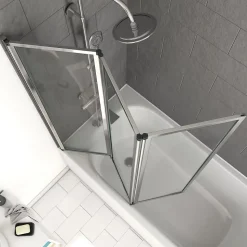 Pare baignoire Pivotant 3 Volets Chrome - 125x143 cm - Verre Trempé 4 mm - ZAGGY CHROME