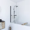 Pare baignoire Pivotant avec Porte-Serviette 85x150cm - Profilé Noir - Verre 6mm - TSHAPE DARK