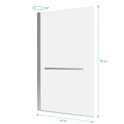 Pare baignoire Pivotant avec Porte-Serviette 85x150cm - Profilé Chrome - Verre 6mm - TSHAPE CHROMED