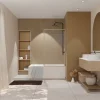 Pare baignoire pivotant l.80 x H.140 cm profilés effet bois, Galedo Art Déco