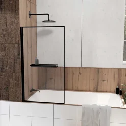 Pare baignoire pivotant l.80 x H.140 cm profilés noirs avec porte serviette et étagère, Galedo Edge