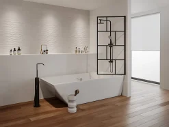 Pare baignoire pivotant style industriel - 70 x 140 cm - Noir mat - Verre - RIVANON