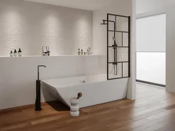 Pare baignoire pivotant style industriel - 70 x 140 cm - Noir mat - Verre - RIVANON