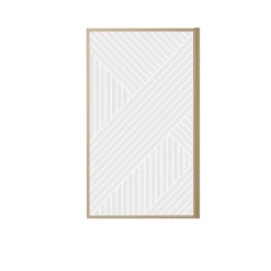 Pare baignoire pivotant 140x80 cm HINATA - style Japandi géométrique - Cadre effet bois - Verre 5 mm