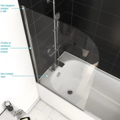 Pare Baignoire Pivotant 130x75cm Profile Aluminium Chrome - VELA CHROME