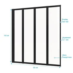 Pare baignoire Quatro 4 volets pivotants noir 143 x 125cm Galedo