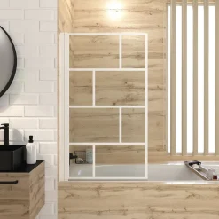 Pare Baignoire Rabattable 75x125cm - Sérigraphie Briques Blanches - Verre Trempé 4mm