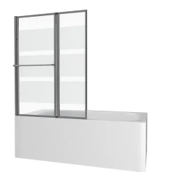 Pare baignoire relevable 139x105cm avec volet - verre transparent avec bande depolie