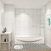 pare baignoire 120x140cm paravent pivotant avec porte-serviette en inox et 2 étagères,5mm verre de sécurit,facile à pose