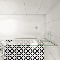 pare baignoire 120x140cm paravent pivotant avec porte-serviette en inox et 2 étagères,5mm verre de sécurit,facile à pose
