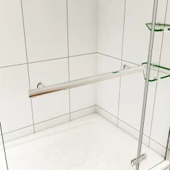 pare baignoire 100x140cm paravent pivotant avec porte-serviette en inox et 2 étagères,5mm verre de sécurit,facile à pose