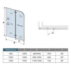 pare baignoire 100x140cm paravent pivotant avec porte-serviette en inox et 2 étagères,5mm verre de sécurit,facile à pose