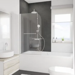 Pare-baignoire 1 volet pivotant 80 x 140 cm, verre transparent anticalcaire, profilé chrome, Schulte Capri