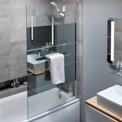 Pare-baignoire 1 volet verre miroir anticalcaire GoodHome Nubia H. 150 x l. 95 cm