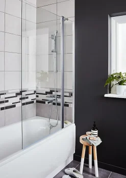Pare-baignoire 2 volets verre transparent profilé finition poli GoodHome Calera H. 140 x l. 104 cm