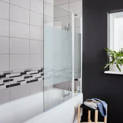 Pare-baignoire 2 volets verre effet dépoli anticalcaire GoodHome Calera H. 140 x l. 104 cm