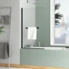 Pare-baignoire 120 x 70 cm noir mat avec porte serviettes Essentiel Galedo