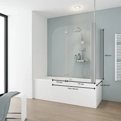 Pare-baignoire avec retour fixe Schulte - 70x115x140cm - rabattable - 2 volets pivotants - verre 5 mm - alu-argenté
