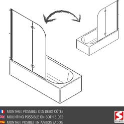 Pare-baignoire avec retour fixe Schulte - 70x115x140cm - rabattable - 2 volets pivotants - verre 5 mm - alu-argenté