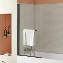 Pare-baignoire avec volet pivotant design 80x140 cm aluminium noir mat verre 6 mm - Gena