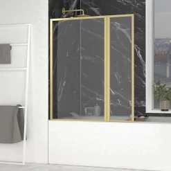 Pare-baignoire fixe avec volet pivotant 130+30 x 70 cm, profilés alu doré brossé, Galedo Golden Edge